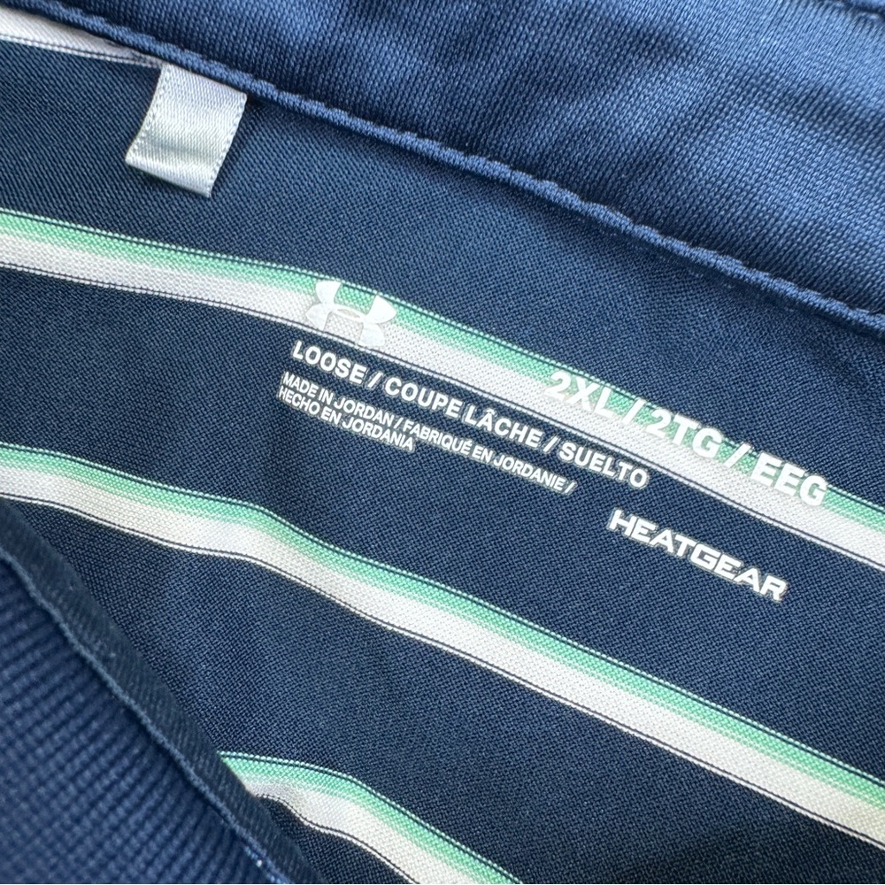 Under Armour Blue White Green Striped Polo Shirt Mens Size 2XL Heatgear - Picture 10 of 10